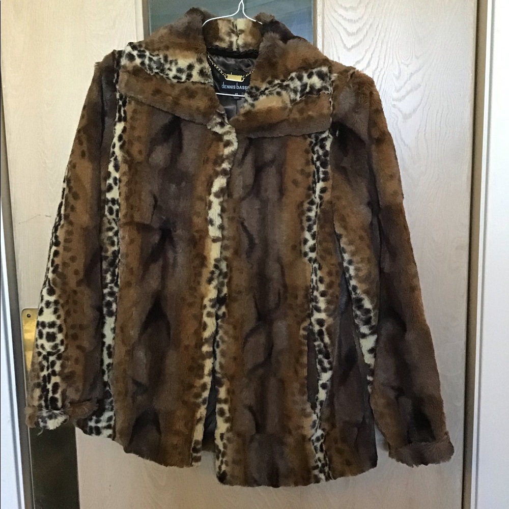 Dennis basso animal print faux fur coat.